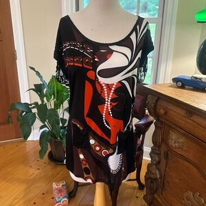 Custo Barcelona Black and Red Abstract Tunic
